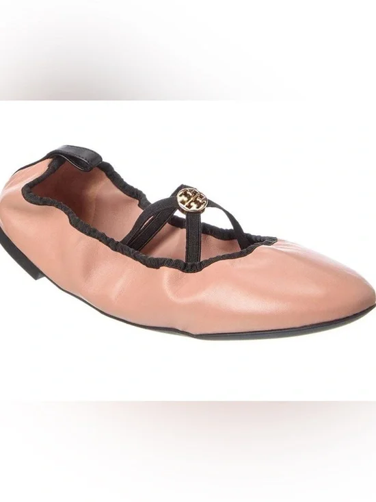 TORY BURCH
Soft Scrunch Leather
Ballet Flat In Blush Pink /with Black Trim - Picture 2 of 11